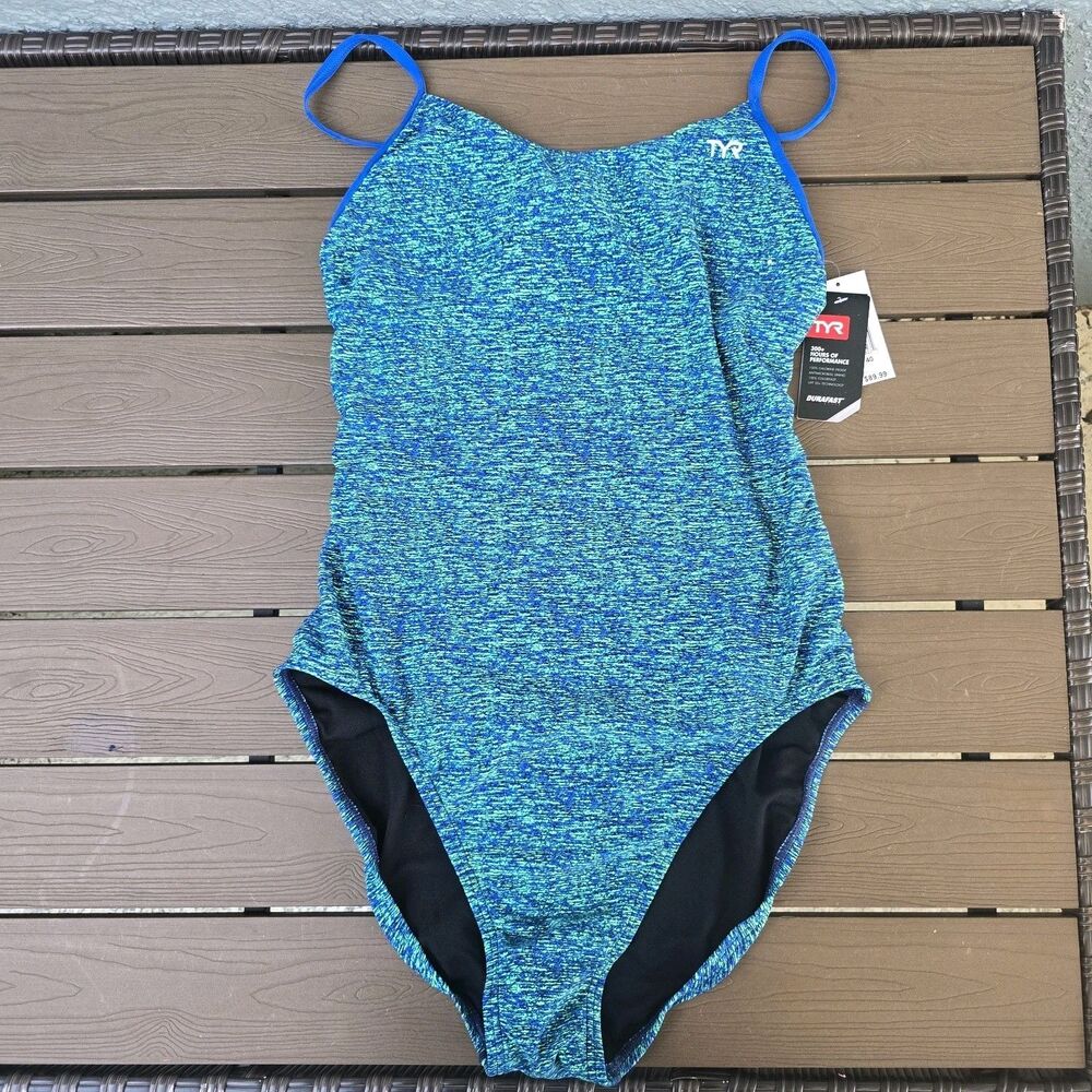 TYR Durafast Elite Women's Lapped Cutoutfit Blue/green One Piece Swim Sz 40 New